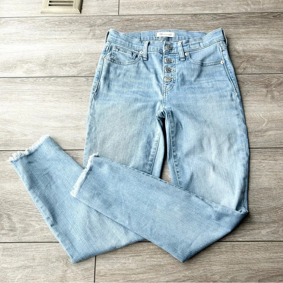 Madewell High Rise Skinny Crop Button Front Raw Hem Light Blue - Picture 4 of 13
